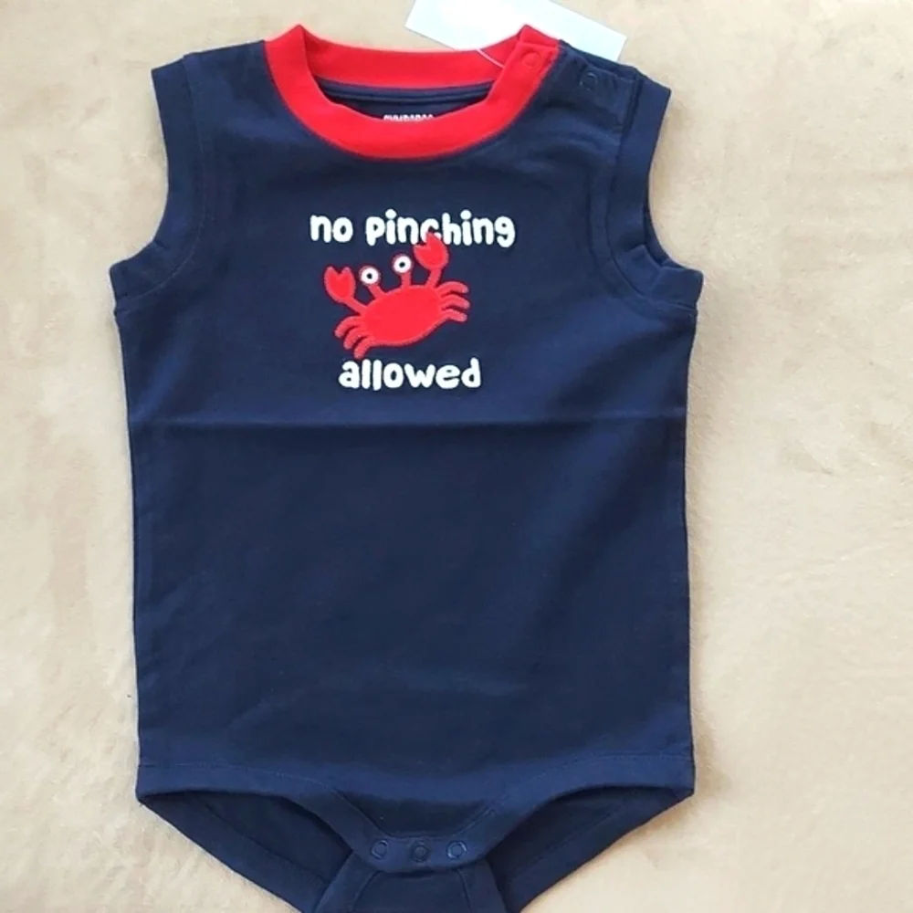 Gymboree tank bodysuit onesie No Pinching Allowed Crab 🦀- navy blue - 6-12mos